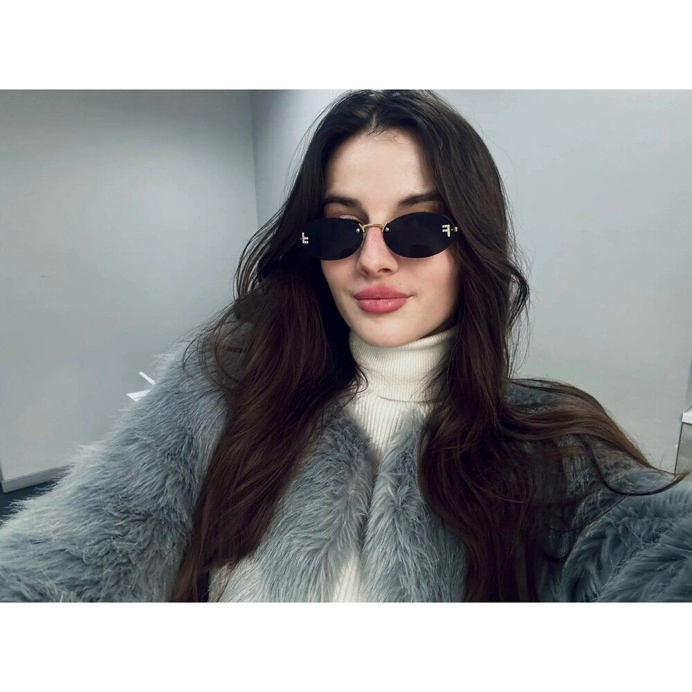 Elegant Diamond Oval Sunglasses Male Letter "F" Rimless Sunglasses Female